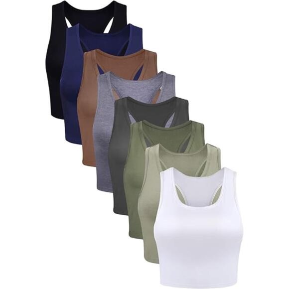 8 Pcs Women Basic Crop Tank Tops Sleeveless Racerback Crop Cotton Top - Picture 7 of 7